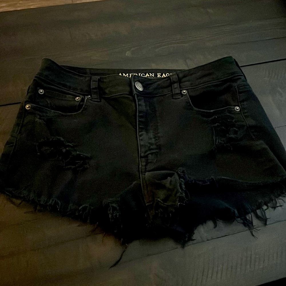 American Eagle Outfitters high rise black distressed shorts 10